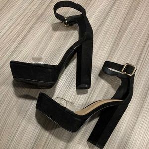 Fashion Nova Black suede heels clear strap size 8